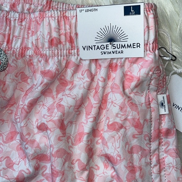 🆕 Men’s Vintage Summer Swim Trunks Pink Flamingos Swimwear Quick Dry Size L - Picture 3 of 10